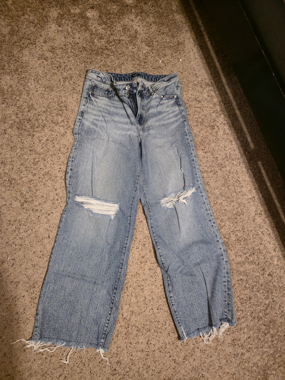 Express Light Blue High-Rise Wide Leg Distressed Jeans